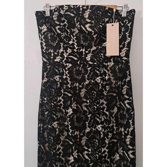 Keepsake Women Medium corset strapless dress Bodycon Lace black nude Peplum $275 - Picture 4 of 9